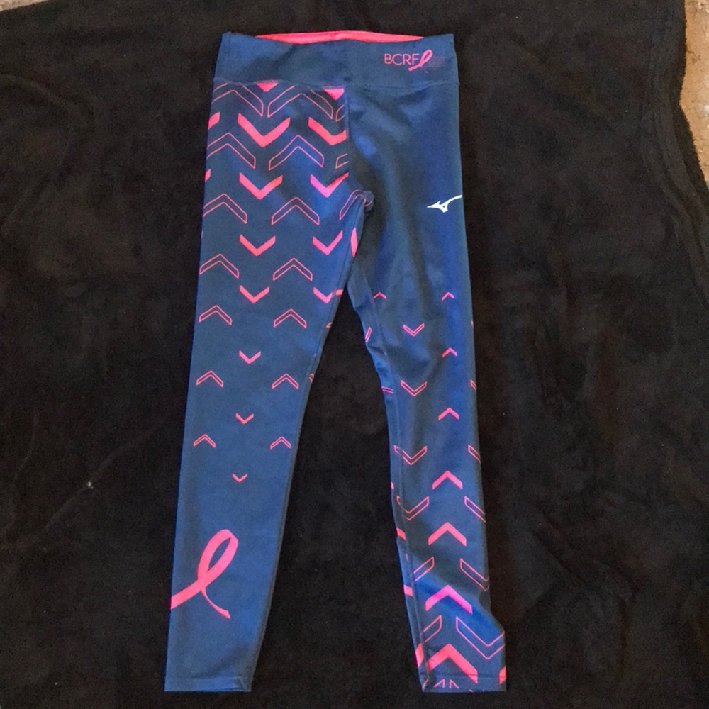 Breast cancer research leggings blue and pink women’s mixing medium.